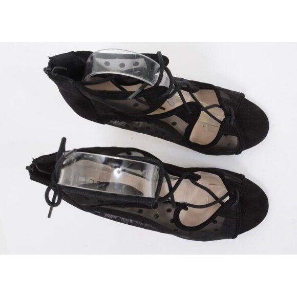 Torrid Women 8 WIDE Width Black Polka Dot Mesh Lace Up Open Toe Gothic Heels - Picture 4 of 10